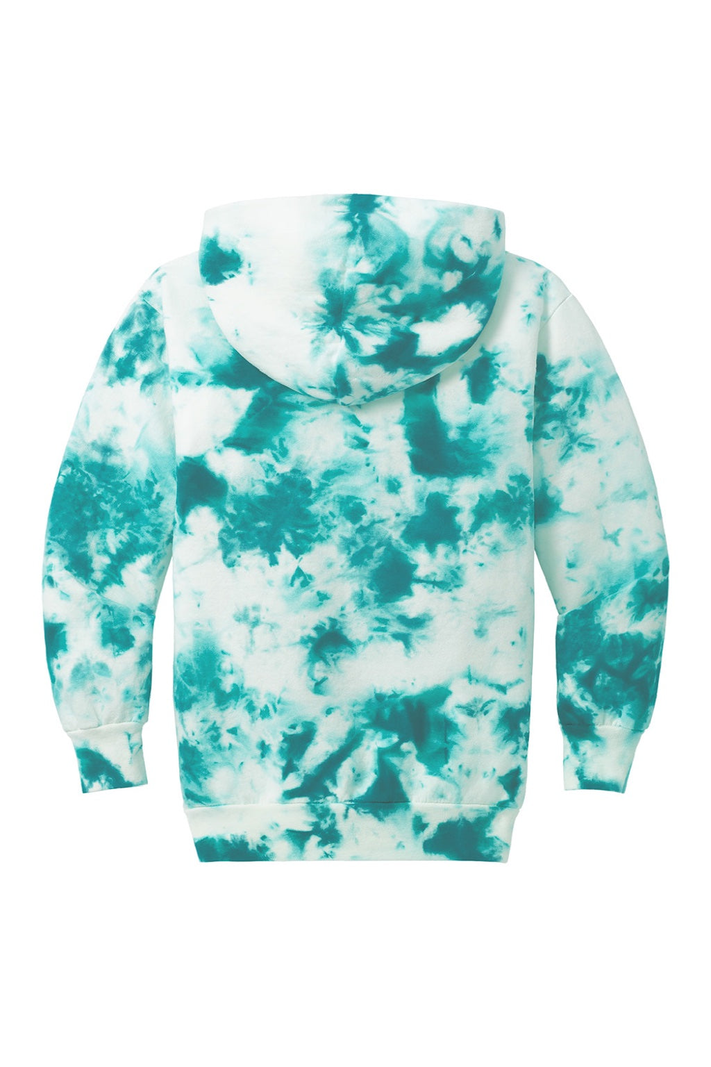 Port & Company PC144Y Youth Crystal Tie-Dye Hooded Sweatshirt Hoodie w/ Pouch Pocket Teal Green Flat Back
