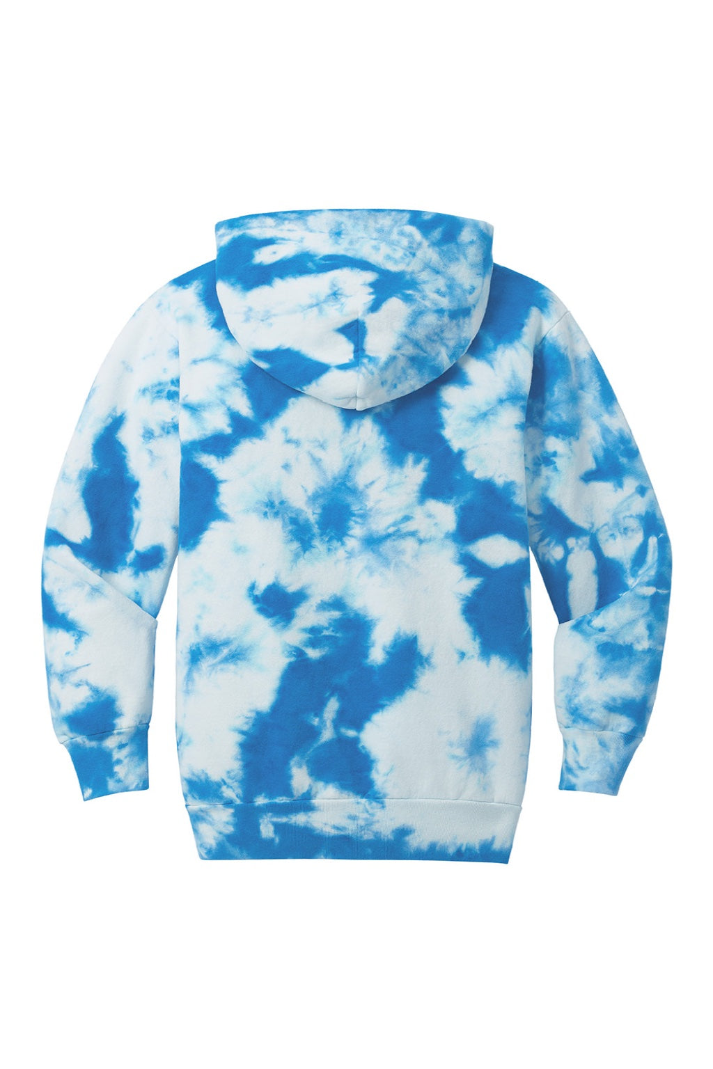 Port & Company PC144Y Youth Crystal Tie-Dye Hooded Sweatshirt Hoodie w/ Pouch Pocket True Royal Blue Flat Back
