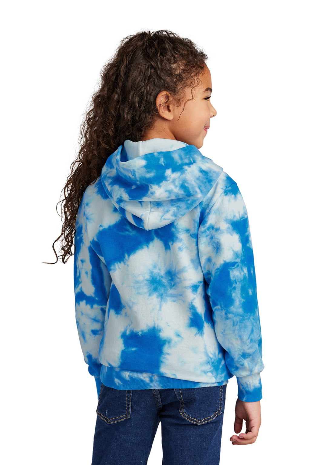 Port & Company PC144Y Youth Crystal Tie-Dye Hooded Sweatshirt Hoodie w/ Pouch Pocket True Royal Blue Model Back