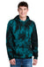 Port & Company PC144 Mens Crystal Tie-Dye Hooded Sweatshirt Hoodie w/ Pouch Pocket Black/Teal Green Model Front