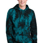 Port & Company Mens Crystal Tie-Dye Hooded Sweatshirt Hoodie w/ Pouch Pocket - Black/Teal Green