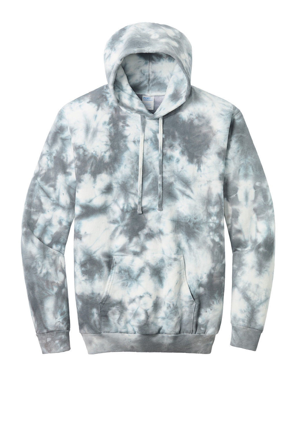 Port & Company PC144 Mens Crystal Tie-Dye Hooded Sweatshirt Hoodie w/ Pouch Pocket Grey Flat Front