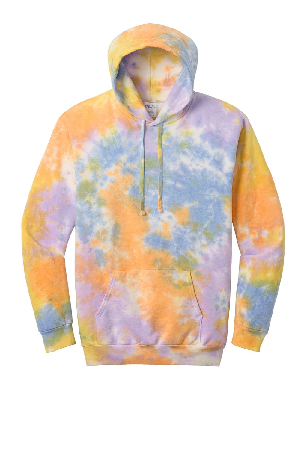 Port & Company PC144 Mens Crystal Tie-Dye Hooded Sweatshirt Hoodie w/ Pouch Pocket Sherbet Orange Flat Front