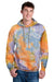 Port & Company PC144 Mens Crystal Tie-Dye Hooded Sweatshirt Hoodie w/ Pouch Pocket Sherbet Orange Model Front