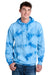 Port & Company PC144 Mens Crystal Tie-Dye Hooded Sweatshirt Hoodie w/ Pouch Pocket Sky Blue Model Front