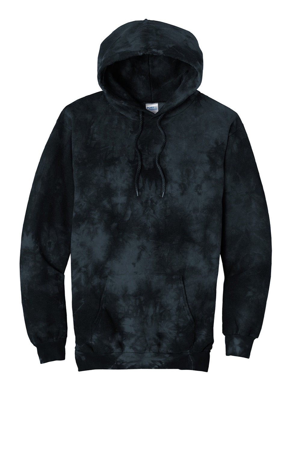 Port & Company PC144 Mens Crystal Tie-Dye Hooded Sweatshirt Hoodie w/ Pouch Pocket Black Flat Front
