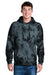 Port & Company PC144 Mens Crystal Tie-Dye Hooded Sweatshirt Hoodie w/ Pouch Pocket Black Model Front