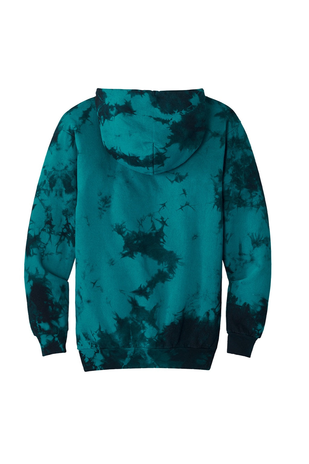 Port & Company PC144 Mens Crystal Tie-Dye Hooded Sweatshirt Hoodie w/ Pouch Pocket Black/Teal Green Flat Back