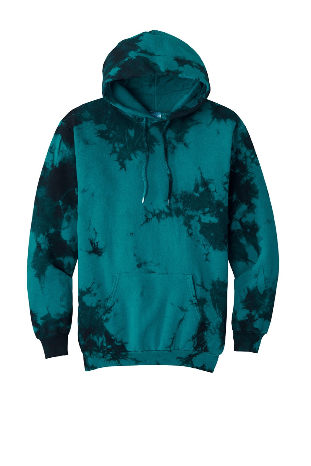 Port & Company PC144 Mens Crystal Tie-Dye Hooded Sweatshirt Hoodie w/ Pouch Pocket Black/Teal Green Flat Front