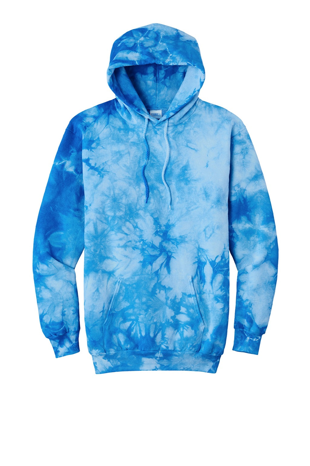 Port & Company PC144 Mens Crystal Tie-Dye Hooded Sweatshirt Hoodie w/ Pouch Pocket Sky Blue Flat Front