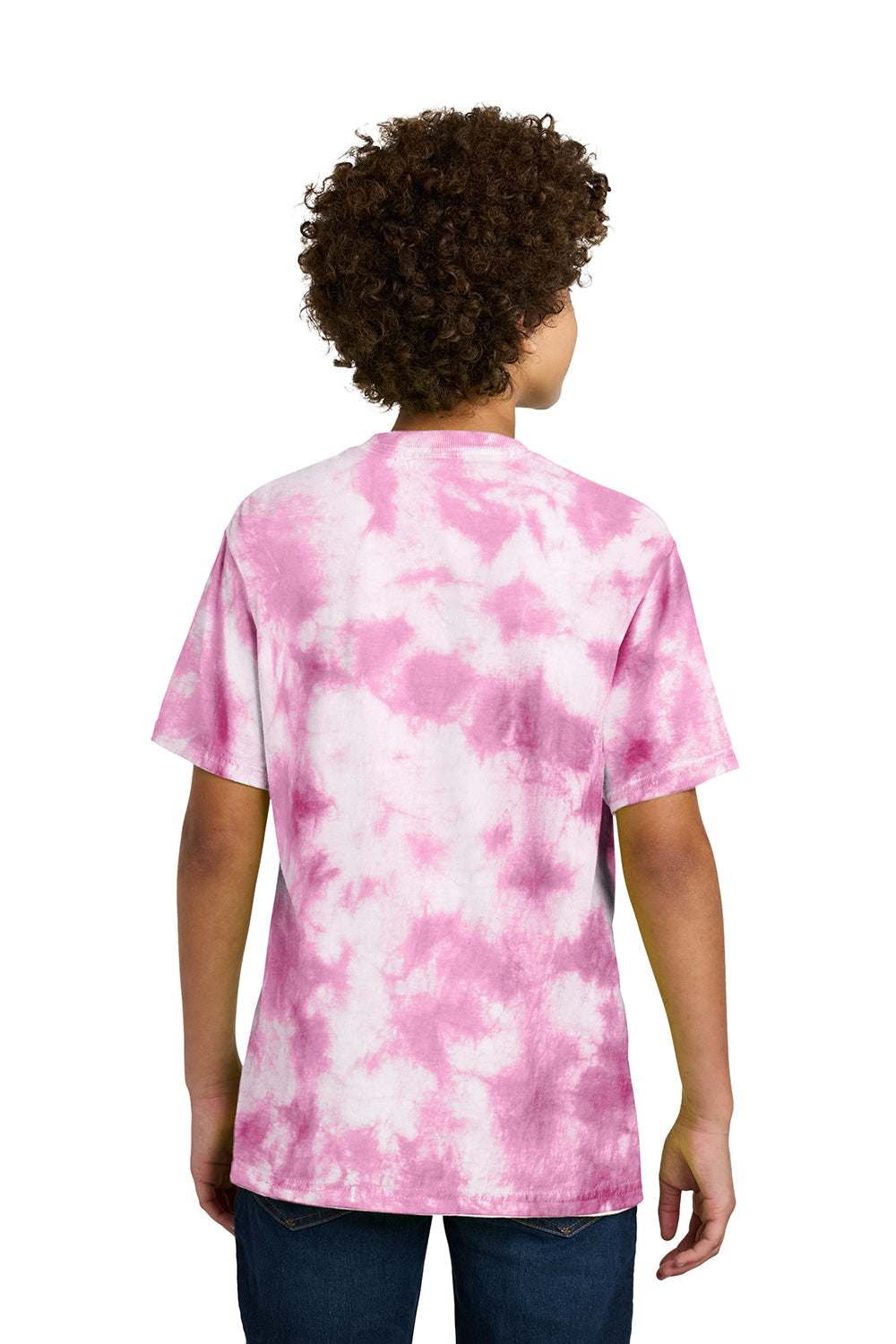 Port & Company PC145Y Youth Crystal Tie-Dye Short Sleeve Crewneck T-Shirt Bright Pink Model Back
