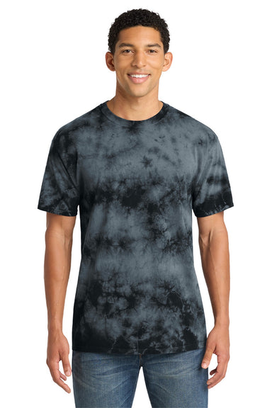 Port & Company PC145 Mens Crystal Tie-Dye Short Sleeve Crewneck T-Shirt Black Model Front