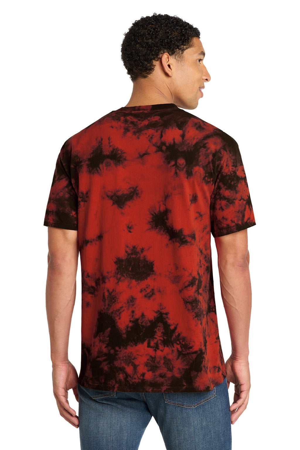 Port & Company PC145 Mens Crystal Tie-Dye Short Sleeve Crewneck T-Shirt Black/Red Model Back