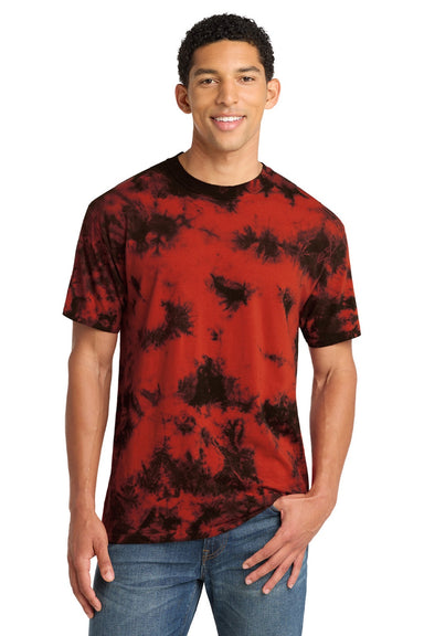 Port & Company PC145 Mens Crystal Tie-Dye Short Sleeve Crewneck T-Shirt Black/Red Model Front
