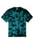 Port & Company PC145 Mens Crystal Tie-Dye Short Sleeve Crewneck T-Shirt Black/Teal Green Flat Front