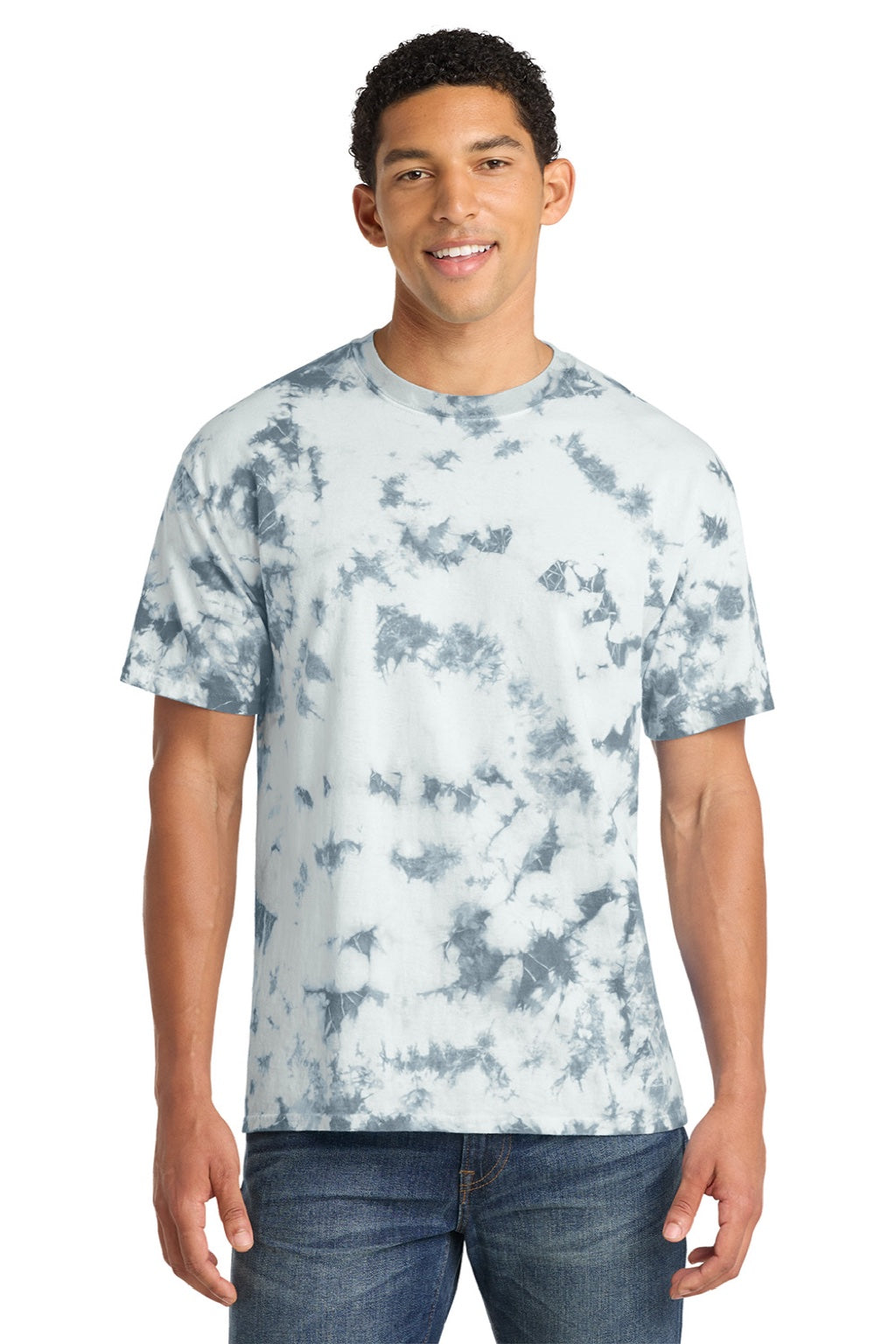 Port & Company PC145 Mens Crystal Tie-Dye Short Sleeve Crewneck T-Shirt Grey Model Front
