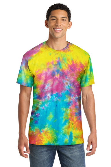 Port & Company PC145 Mens Crystal Tie-Dye Short Sleeve Crewneck T-Shirt Jeweltone Model Front