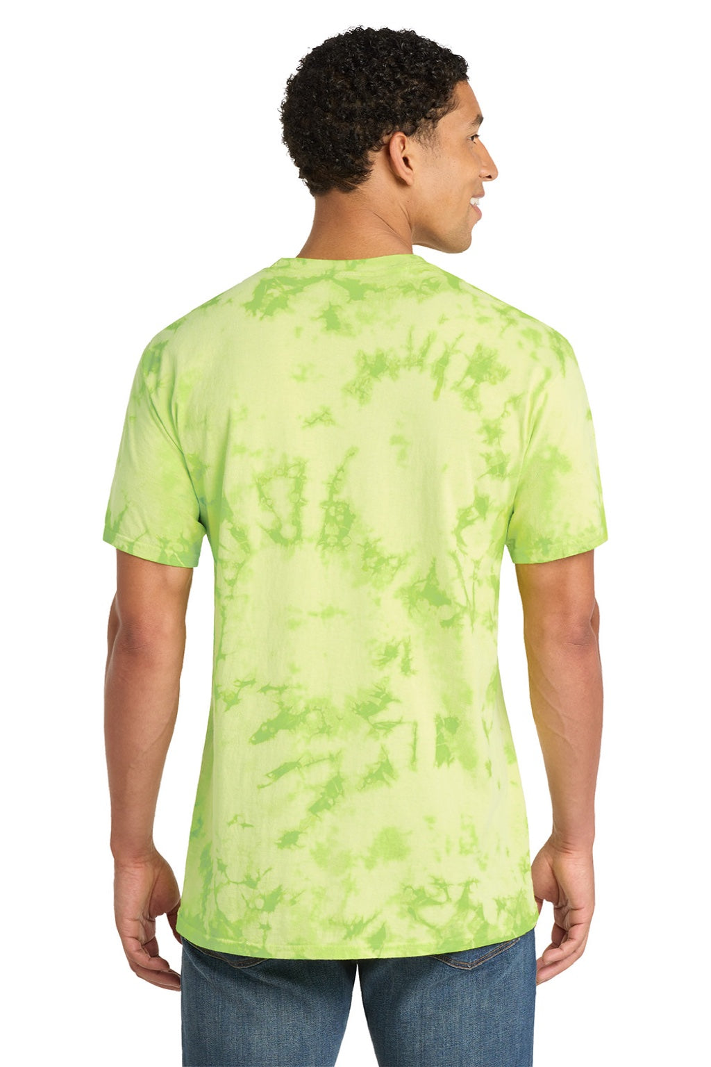 Port & Company PC145 Mens Crystal Tie-Dye Short Sleeve Crewneck T-Shirt Lemon Lime Green Model Back