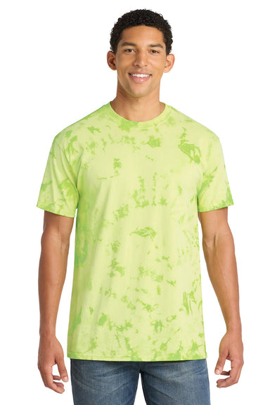 Port & Company PC145 Mens Crystal Tie-Dye Short Sleeve Crewneck T-Shirt Lemon Lime Green Model Front