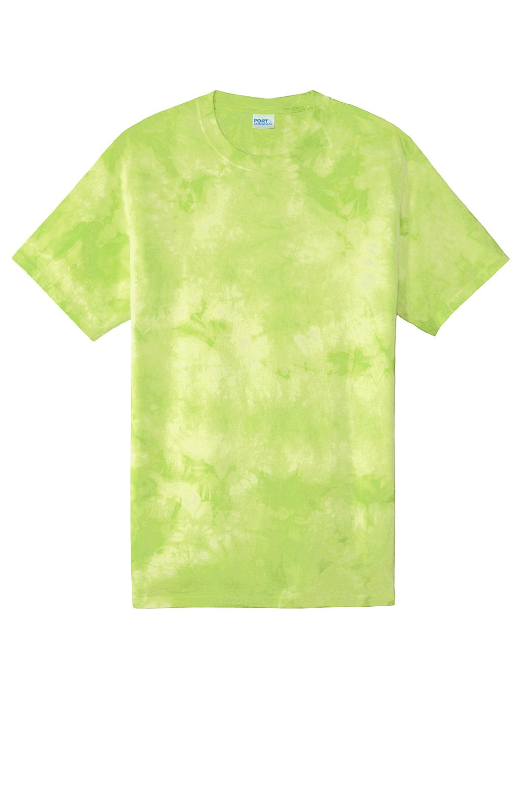Port & Company PC145 Mens Crystal Tie-Dye Short Sleeve Crewneck T-Shirt Lemon Lime Green Flat Front