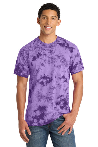 Port & Company PC145 Mens Crystal Tie-Dye Short Sleeve Crewneck T-Shirt Purple Model Front