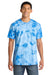 Port & Company PC145 Mens Crystal Tie-Dye Short Sleeve Crewneck T-Shirt Sky Blue Model Front