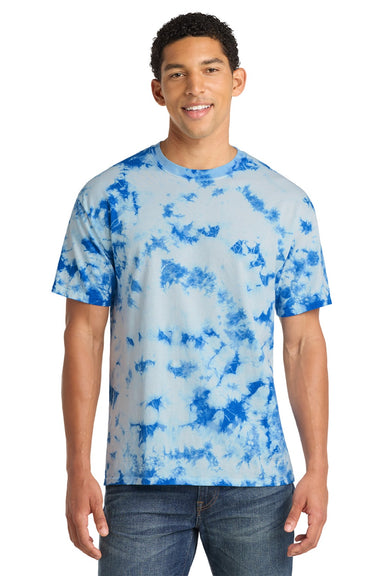 Port & Company PC145 Mens Crystal Tie-Dye Short Sleeve Crewneck T-Shirt True Royal Blue Model Front