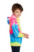 Port & Company PC146Y Youth Tie-Dye Fleece Hooded Sweatshirt Hoodie w/ Pouch Pocket Neon Rainbow Model Side