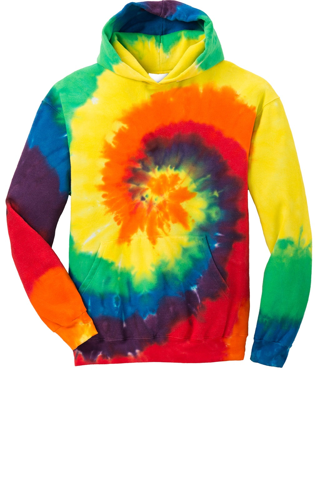 Port & Company PC146Y Youth Tie-Dye Fleece Hooded Sweatshirt Hoodie w/ Pouch Pocket Rainbow Flat Front