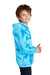 Port & Company PC146Y Youth Tie-Dye Fleece Hooded Sweatshirt Hoodie w/ Pouch Pocket Turquoise Blue Model Side