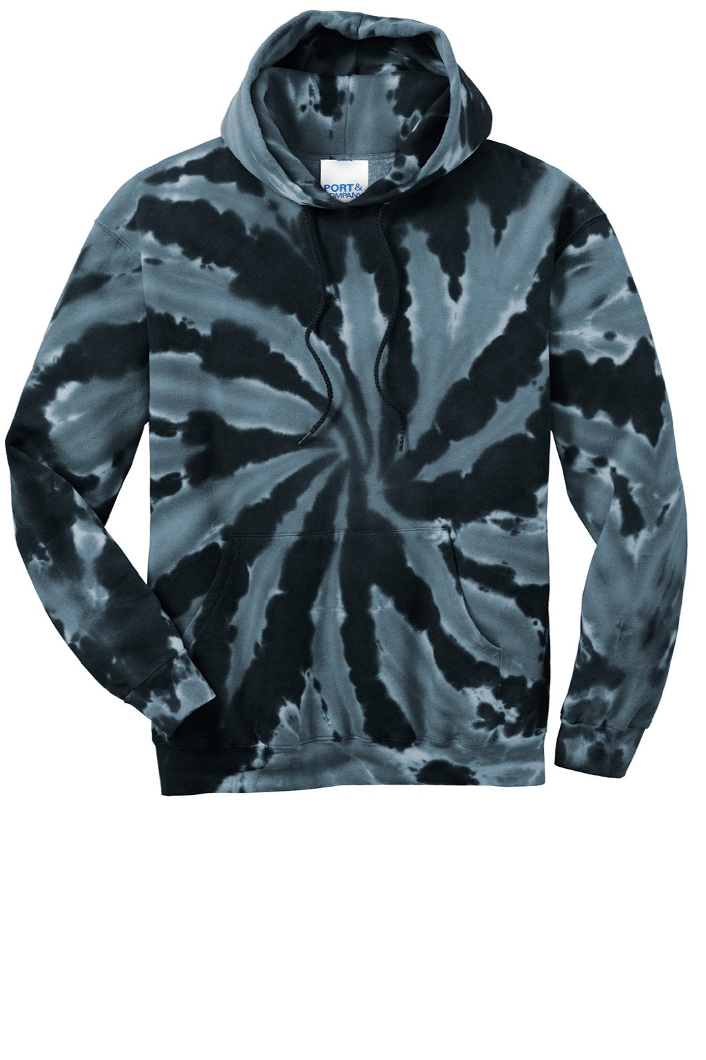 Port & Company PC146 Mens Tie-Dye Fleece Hooded Sweatshirt Hoodie w/ Pouch Pocket Black Flat Front