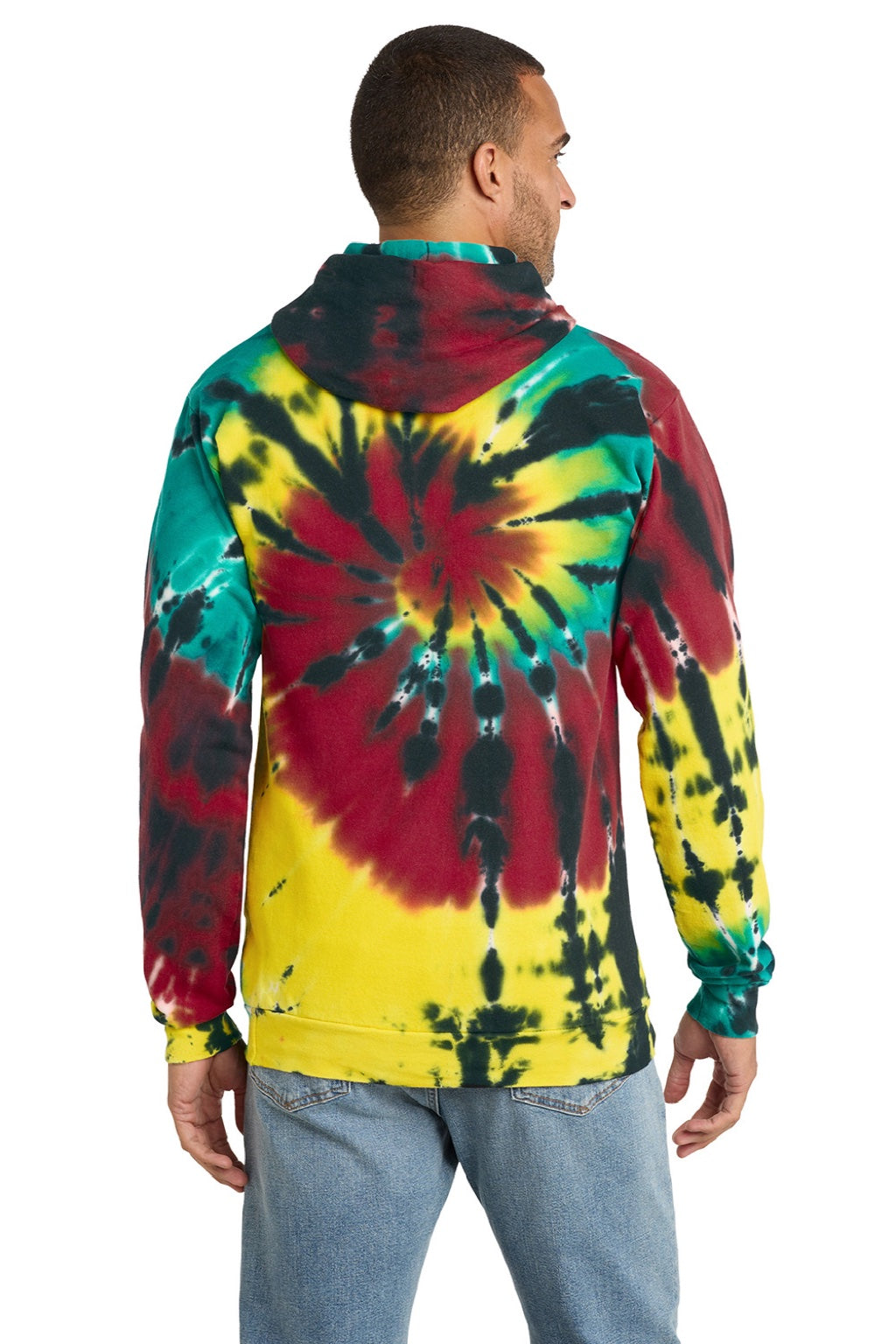 Port & Company PC146 Mens Tie-Dye Fleece Hooded Sweatshirt Hoodie w/ Pouch Pocket Island Spiral Model Back