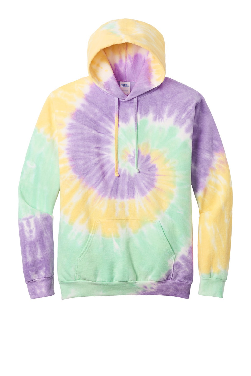 Port & Company PC146 Mens Tie-Dye Fleece Hooded Sweatshirt Hoodie w/ Pouch Pocket Mint Rainbow Flat Front