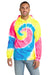 Port & Company PC146 Mens Tie-Dye Fleece Hooded Sweatshirt Hoodie w/ Pouch Pocket Neon Rainbow Model Front
