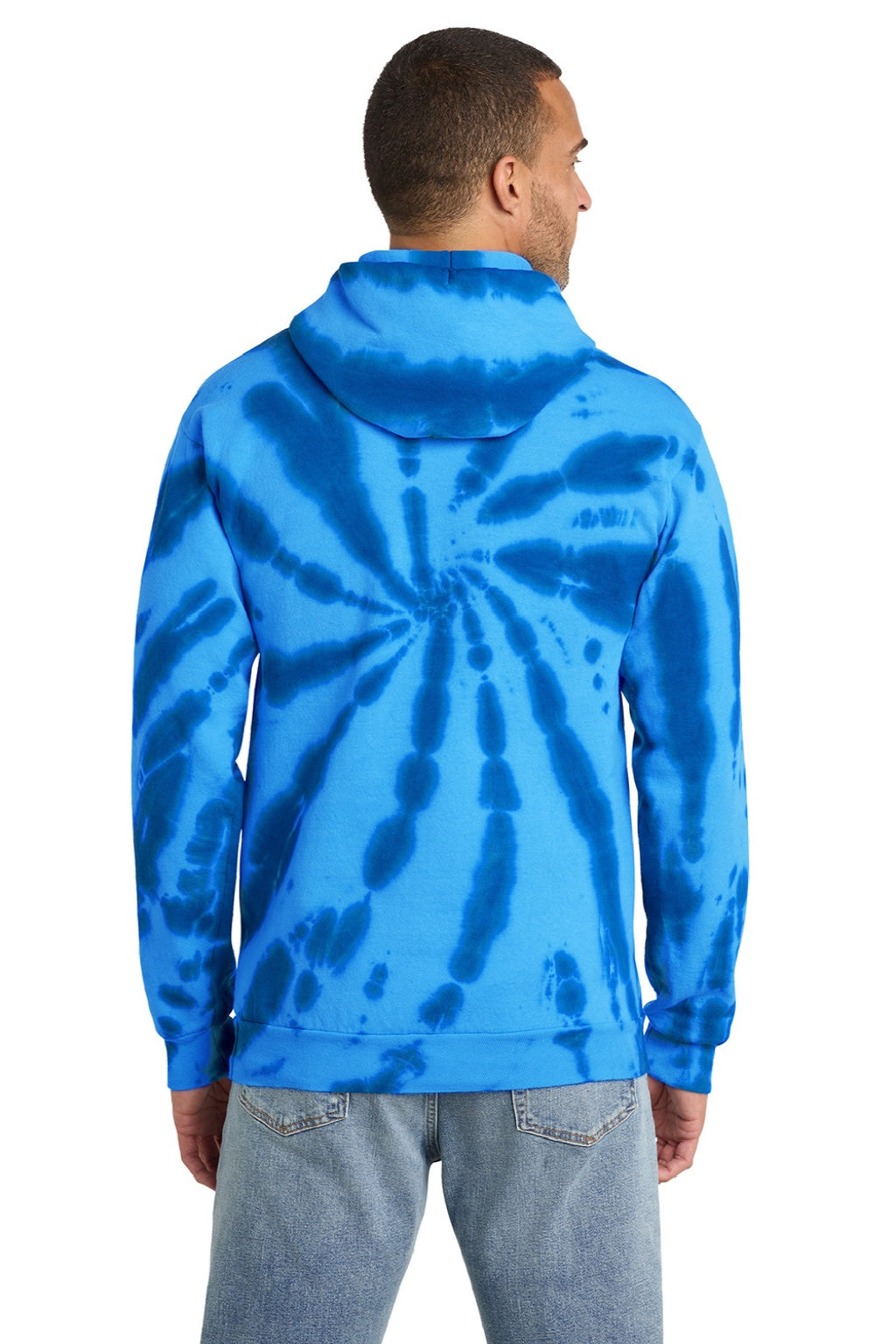 Port & Company PC146 Mens Tie-Dye Fleece Hooded Sweatshirt Hoodie w/ Pouch Pocket Royal Blue Model Back