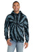 Port & Company PC146 Mens Tie-Dye Fleece Hooded Sweatshirt Hoodie w/ Pouch Pocket Black Model Front