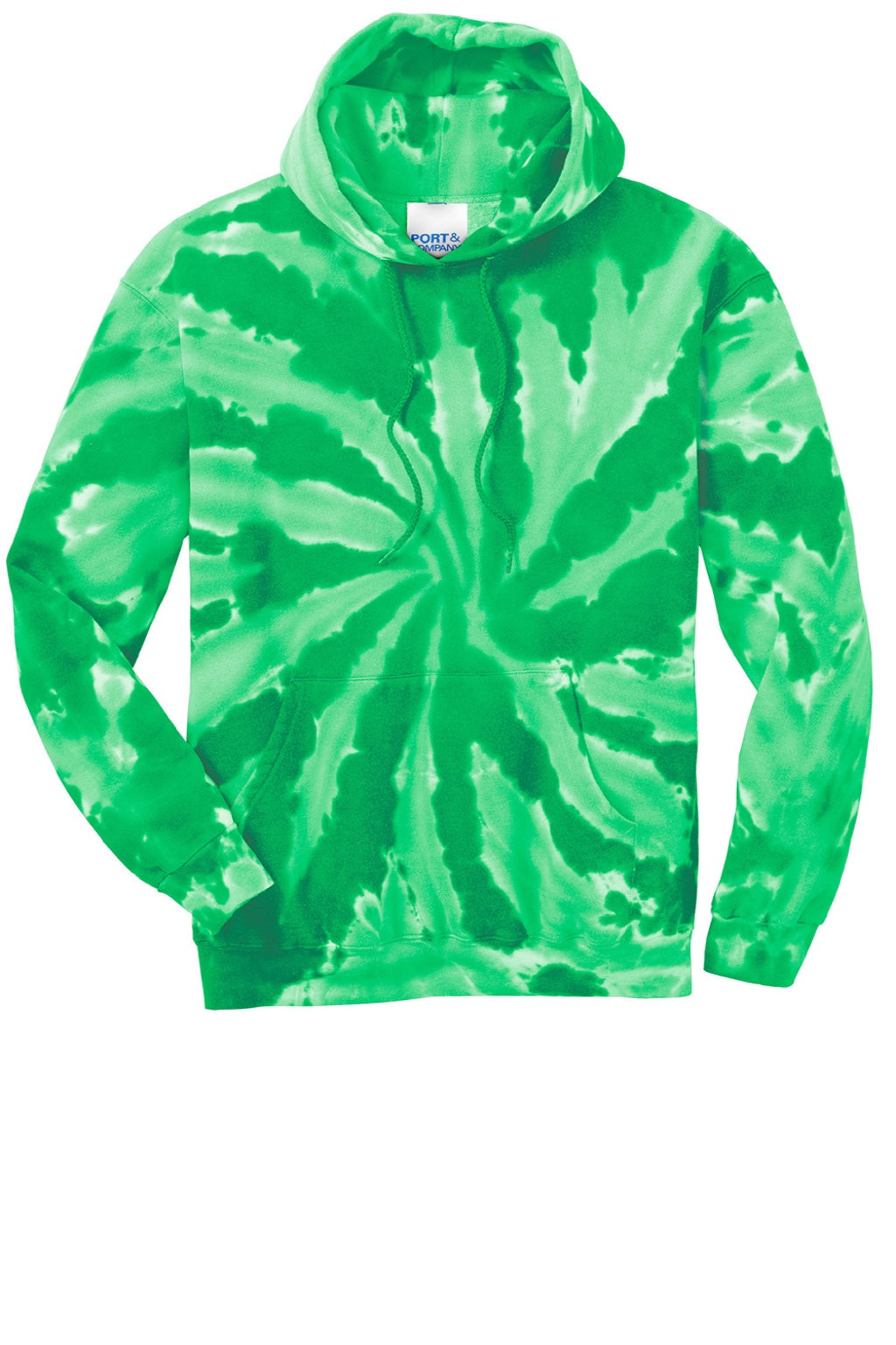 Port & Company PC146 Mens Tie-Dye Fleece Hooded Sweatshirt Hoodie w/ Pouch Pocket Kelly Green Flat Front
