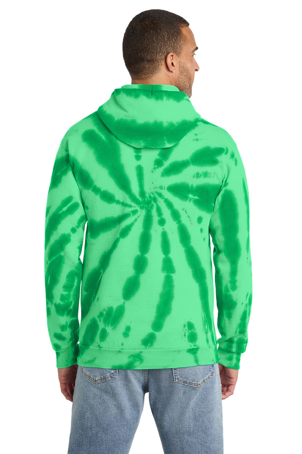 Port & Company PC146 Mens Tie-Dye Fleece Hooded Sweatshirt Hoodie w/ Pouch Pocket Kelly Green Model Back