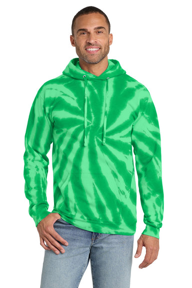Port & Company PC146 Mens Tie-Dye Fleece Hooded Sweatshirt Hoodie w/ Pouch Pocket Kelly Green Model Front