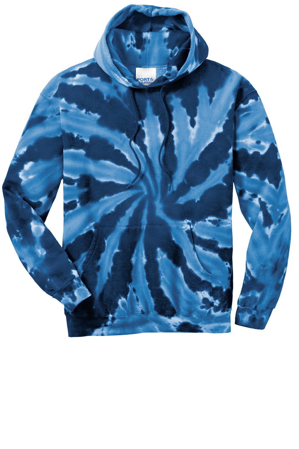 Port & Company PC146 Mens Tie-Dye Fleece Hooded Sweatshirt Hoodie w/ Pouch Pocket Navy Blue Flat Front