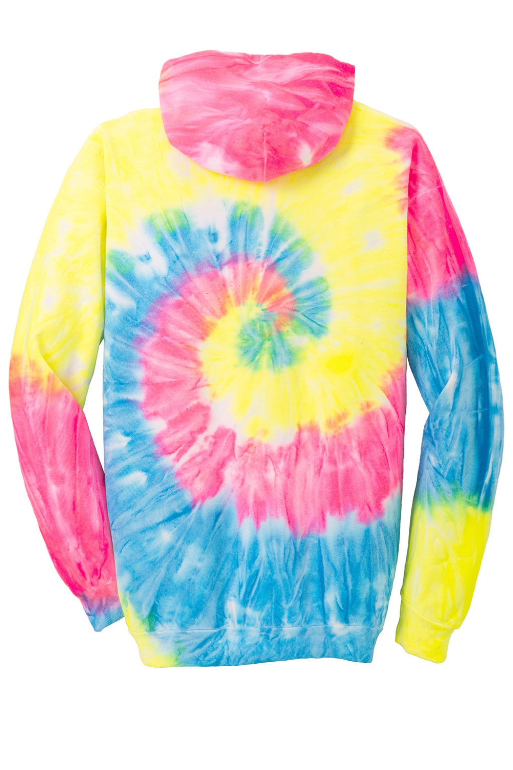 Port & Company PC146 Mens Tie-Dye Fleece Hooded Sweatshirt Hoodie w/ Pouch Pocket Neon Rainbow Flat Back