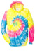Port & Company PC146 Mens Tie-Dye Fleece Hooded Sweatshirt Hoodie w/ Pouch Pocket Neon Rainbow Flat Front