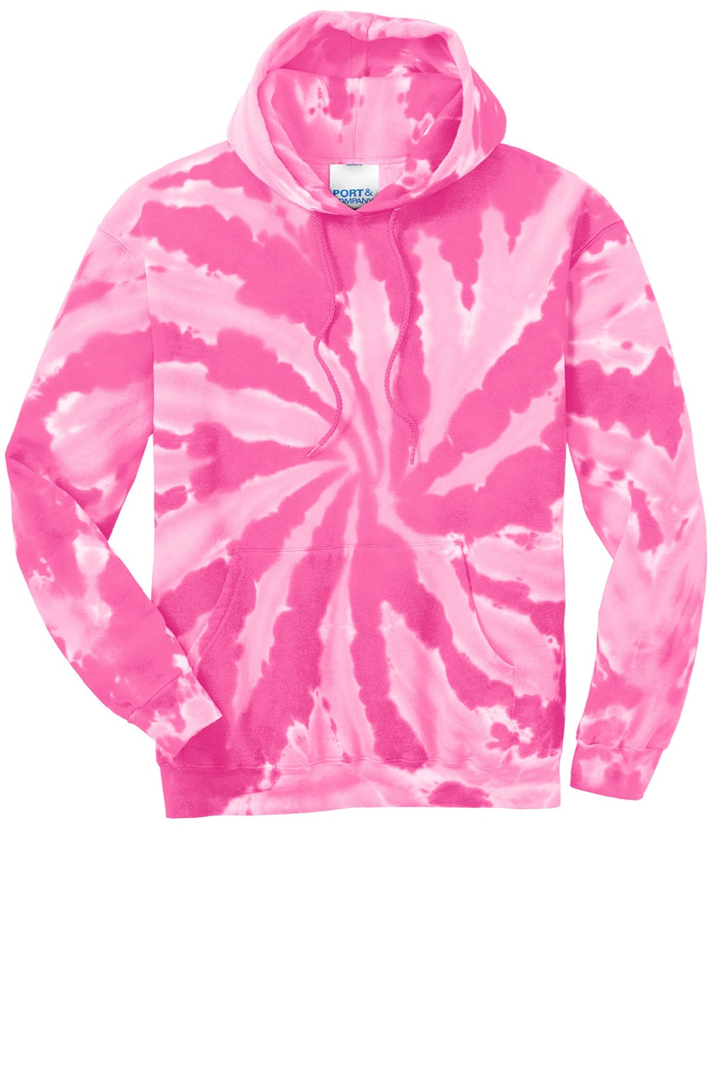 Port & Company PC146 Mens Tie-Dye Fleece Hooded Sweatshirt Hoodie w/ Pouch Pocket Pink Flat Front