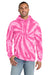 Port & Company PC146 Mens Tie-Dye Fleece Hooded Sweatshirt Hoodie w/ Pouch Pocket Pink Model Front