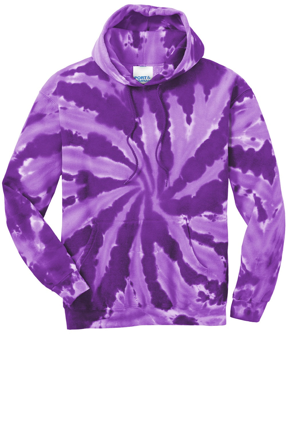 Port & Company PC146 Mens Tie-Dye Fleece Hooded Sweatshirt Hoodie w/ Pouch Pocket Purple Flat Front
