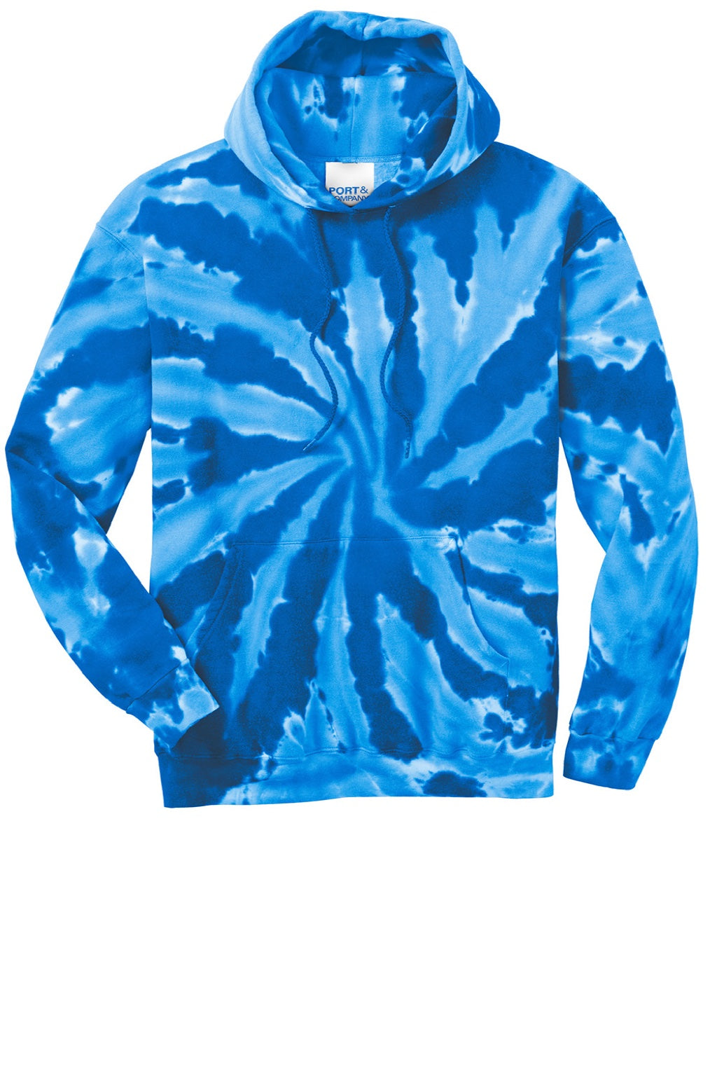 Port & Company PC146 Mens Tie-Dye Fleece Hooded Sweatshirt Hoodie w/ Pouch Pocket Royal Blue Flat Front