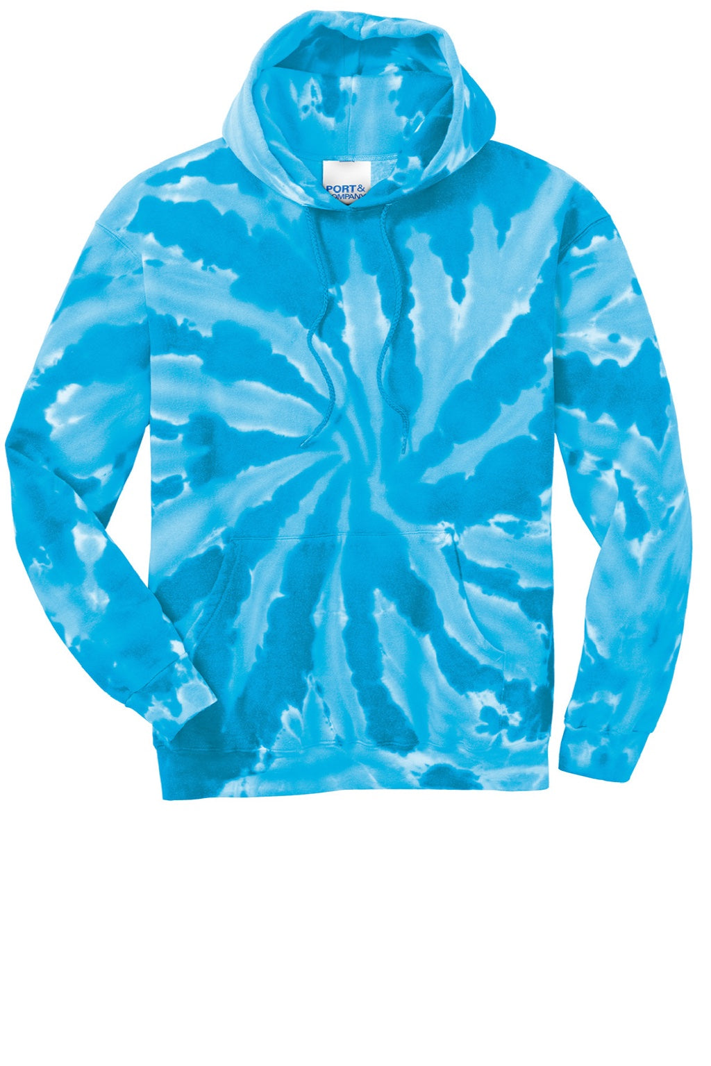 Port & Company PC146 Mens Tie-Dye Fleece Hooded Sweatshirt Hoodie w/ Pouch Pocket Turquoise Blue Flat Front