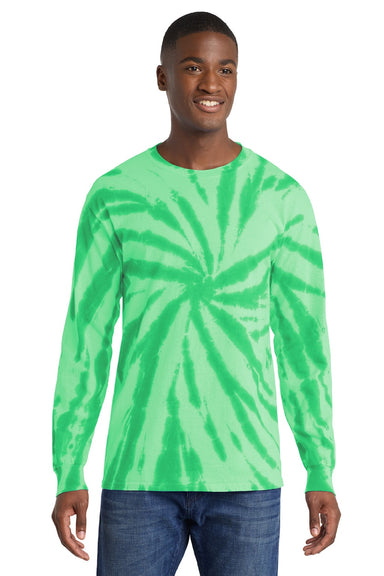 Port & Company PC147LS Mens Tie-Dye Long Sleeve Crewneck T-Shirt Kelly Green Model Front