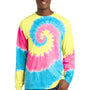 Port & Company Mens Tie-Dye Long Sleeve Crewneck T-Shirt - Neon Rainbow
