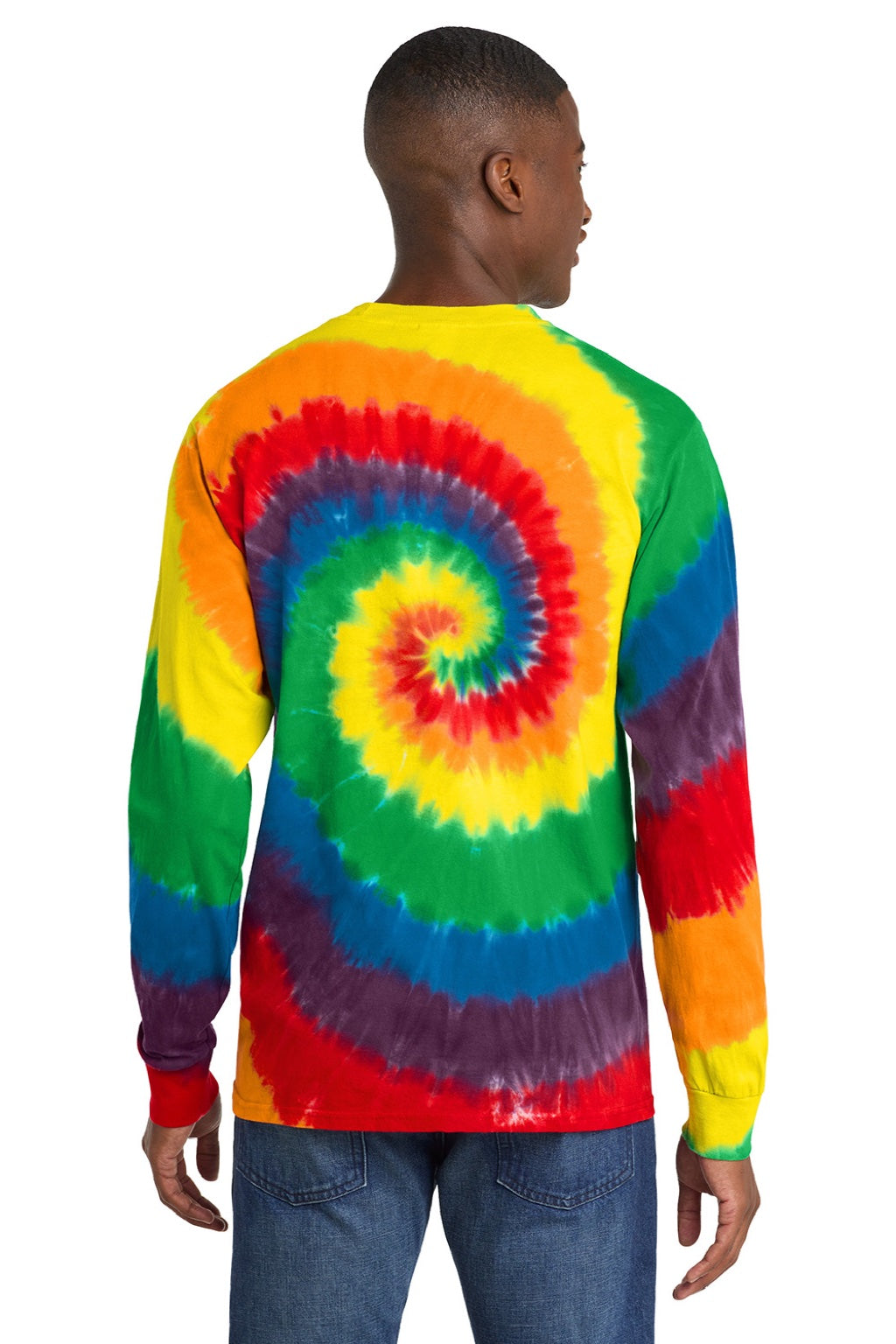 Port & Company PC147LS Mens Tie-Dye Long Sleeve Crewneck T-Shirt Rainbow Model Back